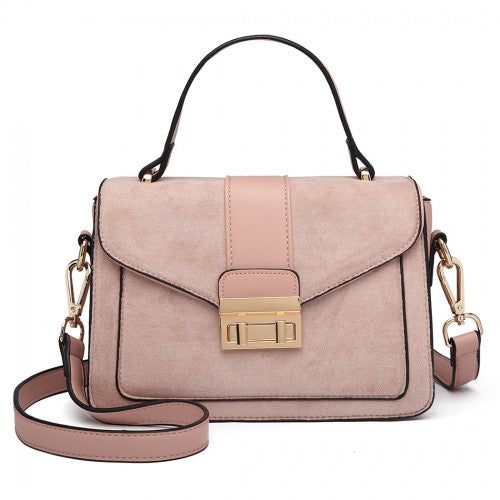 Easy Luggage LB6872 - Miss Lulu Matte PU Leather Midi Handbag Cross Body Bag - Pink