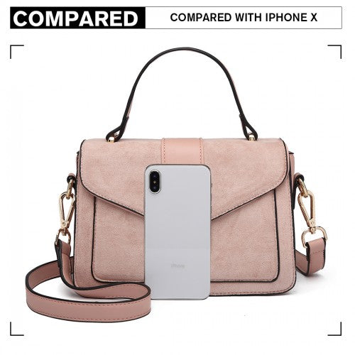 Easy Luggage LB6872 - Miss Lulu Matte PU Leather Midi Handbag Cross Body Bag - Pink