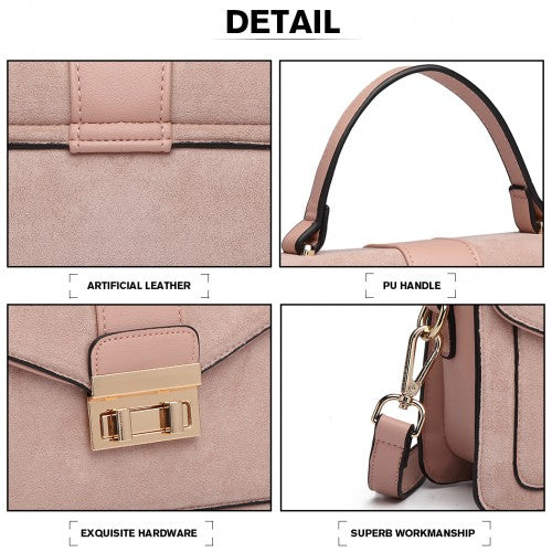 Easy Luggage LB6872 - Miss Lulu Matte PU Leather Midi Handbag Cross Body Bag - Pink