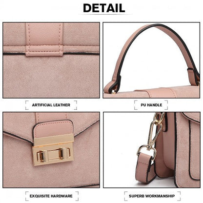 Easy Luggage LB6872 - Miss Lulu Matte PU Leather Midi Handbag Cross Body Bag - Pink