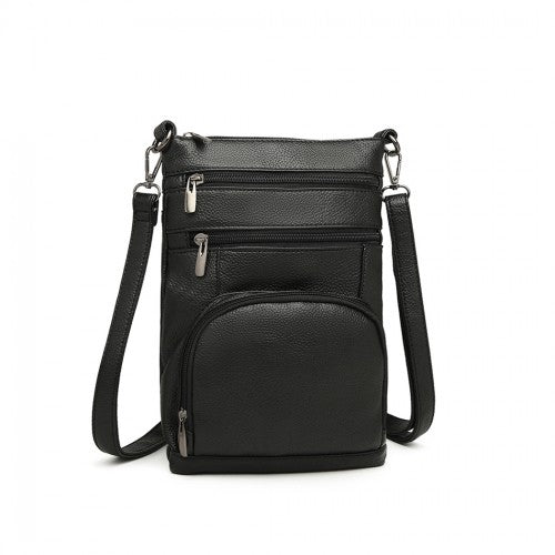 Easy Luggage LB6927 - Miss Lulu Multi Pocket Leather Look RFID-Blocking Cross Body Bag - Black
