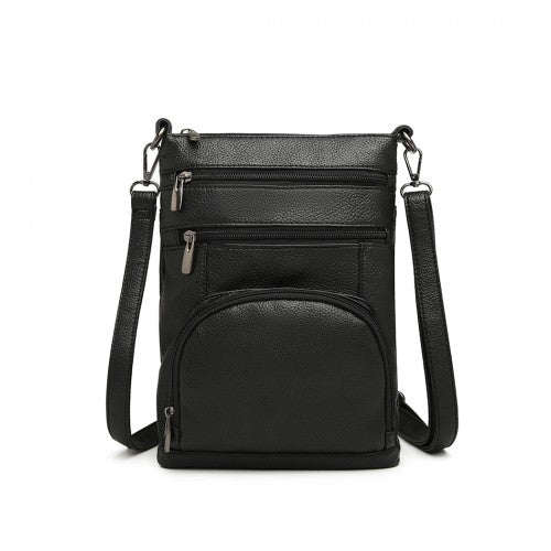 Easy Luggage LB6927 - Miss Lulu Multi Pocket Leather Look RFID-Blocking Cross Body Bag - Black