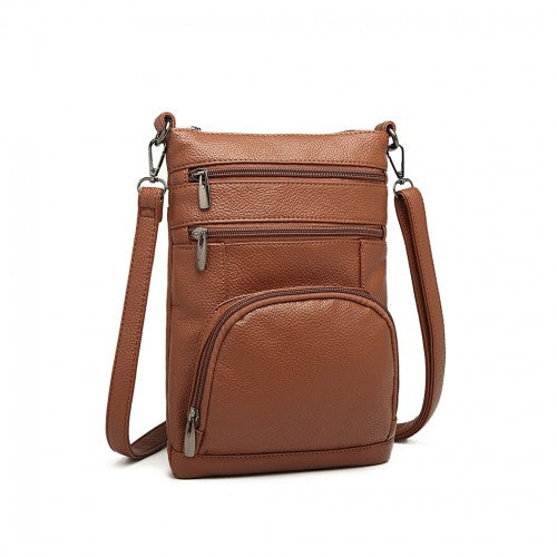 Easy Luggage LB6927 - Miss Lulu Multi Pocket Leather Look RFID-Blocking Cross Body Bag - Brown