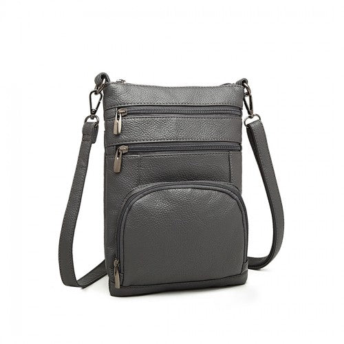 Easy Luggage LB6927 - Miss Lulu Multi Pocket Leather Look RFID-Blocking Cross Body Bag - Grey