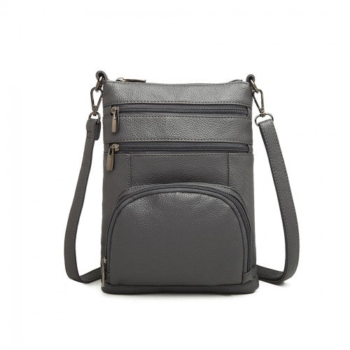 Easy Luggage LB6927 - Miss Lulu Multi Pocket Leather Look RFID-Blocking Cross Body Bag - Grey