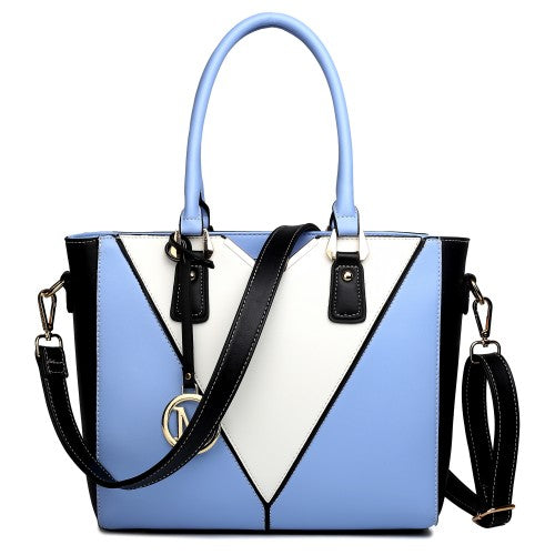 Easy Luggage LG1641 - Miss Lulu Leather Look V-Shape Shoulder Handbag - Blue