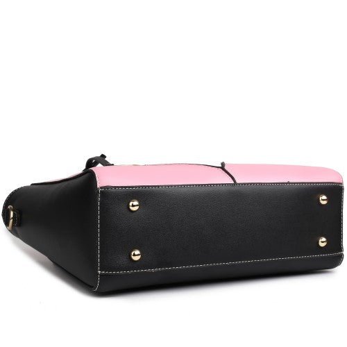 Easy Luggage LG1641 - Miss Lulu Leather Look V-Shape Shoulder Handbag - Pink