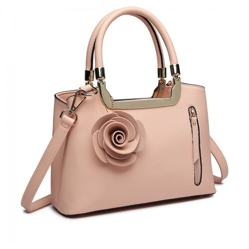 Easy Luggage LG1847 - MISS LULU PU LEATHER ROSE HANGING ORNAMENT HANDBAG - PINK