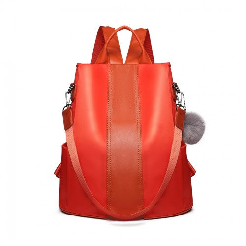 Easy Luggage LG1903 - Miss Lulu Two Way Backpack Shoulder Bag with Pom Pom Pendant - Orange
