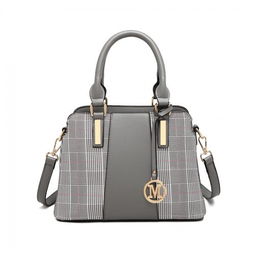 Easy Luggage LG2001 - Miss Lulu Gingham Plaid Panel Shoulder Bag - Grey