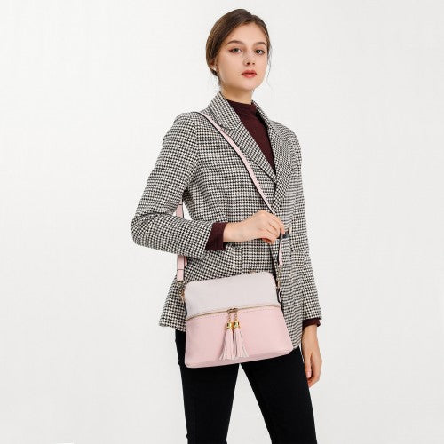 Easy Luggage LG2023 - Miss Lulu 3 Piece Leather Look Tote Bag Set - Pink And Beige