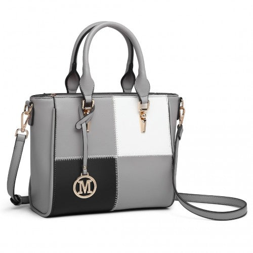Easy Luggage LG2214 - Miss Lulu Muti-Colour Combination Handbag Tote Bag - Grey
