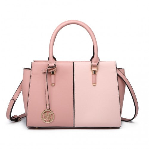 Easy Luggage LG2224 - Miss Lulu Vintage Two-colour Patchwork Handbag Tote Bag - Pink