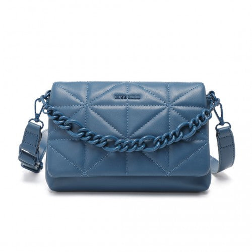 Easy Luggage LG2318 - Miss Lulu Chic Quilted Shoulder Bag With Chain Strap - Blue