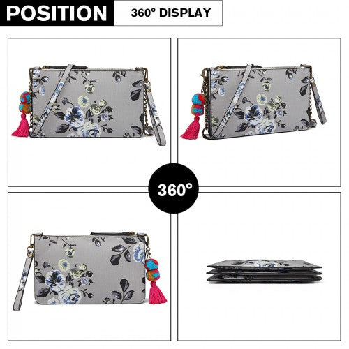 Easy Luggage LG6803-MISS LULU CANVAS WITH POMPOM PENDANT HANDBAG SHOULDER BAG GREY