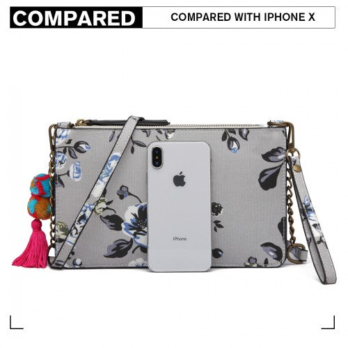 Easy Luggage LG6803-MISS LULU CANVAS WITH POMPOM PENDANT HANDBAG SHOULDER BAG GREY