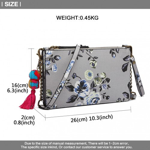 Easy Luggage LG6803-MISS LULU CANVAS WITH POMPOM PENDANT HANDBAG SHOULDER BAG GREY