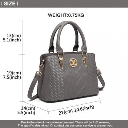 Easy Luggage LG6865 - Miss Lulu Leather Look Weave Effect Shoulder Bag - Grey