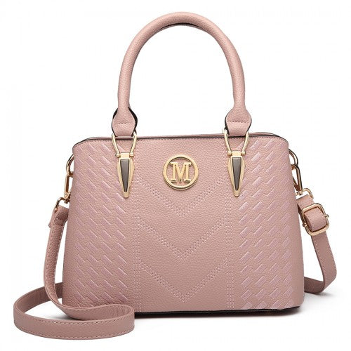 Easy Luggage LG6865 - Miss Lulu Leather Look Weave Effect Shoulder Bag - Pink