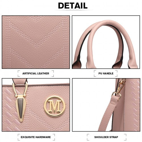 Easy Luggage LG6865 - Miss Lulu Leather Look Weave Effect Shoulder Bag - Pink