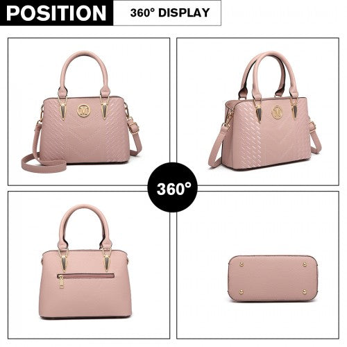 Easy Luggage LG6865 - Miss Lulu Leather Look Weave Effect Shoulder Bag - Pink