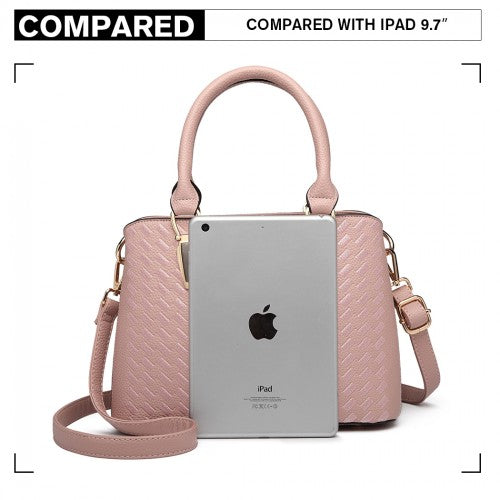 Easy Luggage LG6865 - Miss Lulu Leather Look Weave Effect Shoulder Bag - Pink