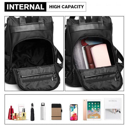 Easy Luggage LG6917 - Miss Lulu Two Way Anti-theft Backpack with Pom Pom Pendant - Black