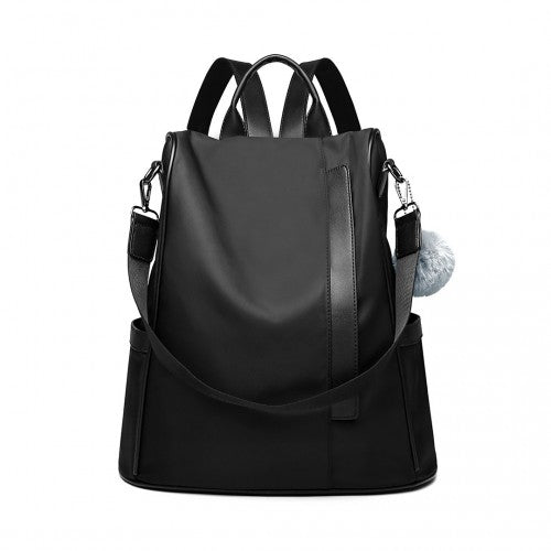 Easy Luggage LG6917 - Miss Lulu Two Way Anti-theft Backpack with Pom Pom Pendant - Black
