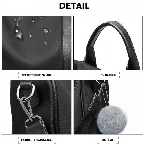 Easy Luggage LG6917 - Miss Lulu Two Way Anti-theft Backpack with Pom Pom Pendant - Black