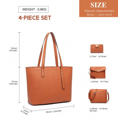 Easy Luggage LG6931 - Miss Lulu 4 Piece Handbag Set - Brown
