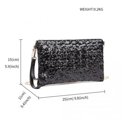 Easy Luggage LH1765 - Miss Lulu Sequins Clutch Evening Bag - Black