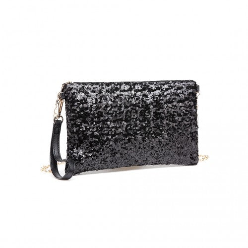 Easy Luggage LH1765 - Miss Lulu Sequins Clutch Evening Bag - Black