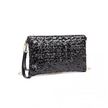 Easy Luggage LH1765 - Miss Lulu Sequins Clutch Evening Bag - Black