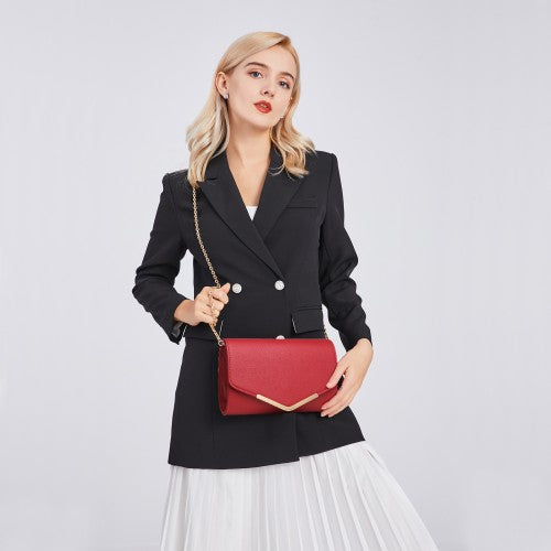 Easy Luggage LH2064 - Miss Lulu Vegan Envelope Clutch Bag - Red