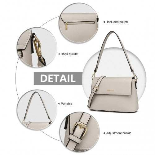 Easy Luggage LH2209 - Miss Lulu Classic Flap Leather Shoulder Bag - Grey