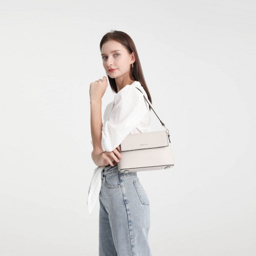 Easy Luggage LH2209 - Miss Lulu Classic Flap Leather Shoulder Bag - Grey