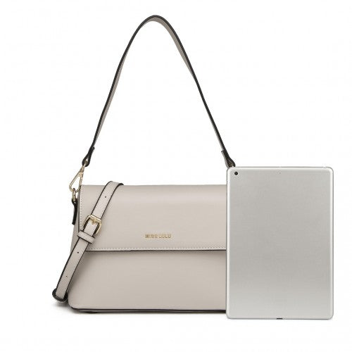 Easy Luggage LH2209 - Miss Lulu Classic Flap Leather Shoulder Bag - Grey