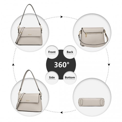 Easy Luggage LH2209 - Miss Lulu Classic Flap Leather Shoulder Bag - Grey