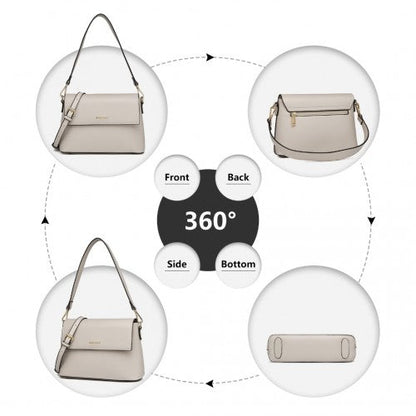 Easy Luggage LH2209 - Miss Lulu Classic Flap Leather Shoulder Bag - Grey