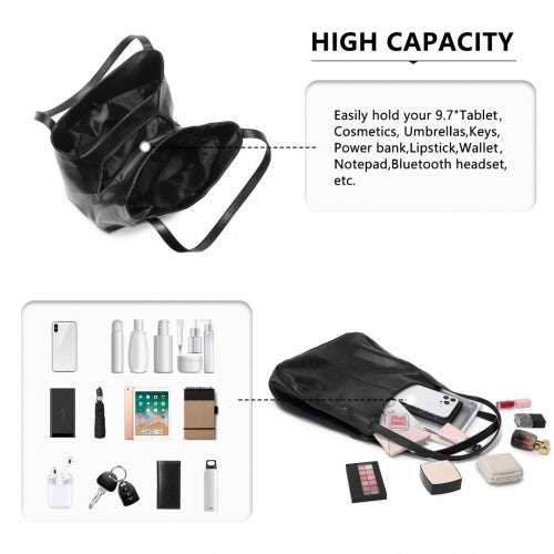 Easy Luggage LH2230 - Miss Lulu Soft Leather Multiple Pocket Tote Shoulder Bag - Black