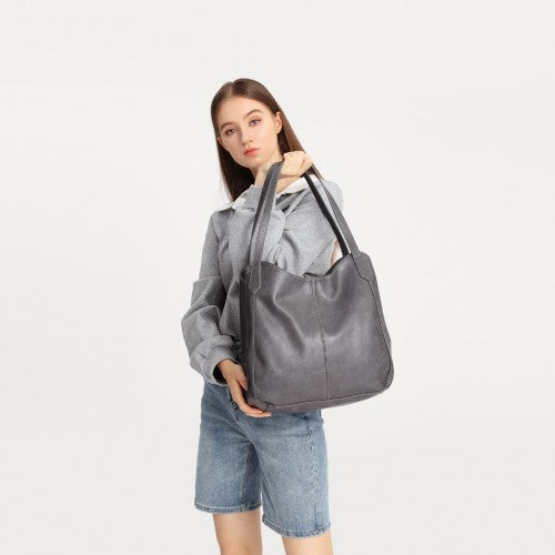 Easy Luggage LH2230 - Miss Lulu Soft Leather Multiple Pocket Tote Shoulder Bag - Black