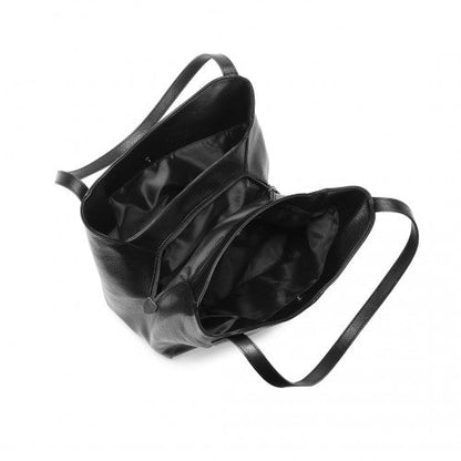 Easy Luggage LH2230 - Miss Lulu Soft Leather Multiple Pocket Tote Shoulder Bag - Black