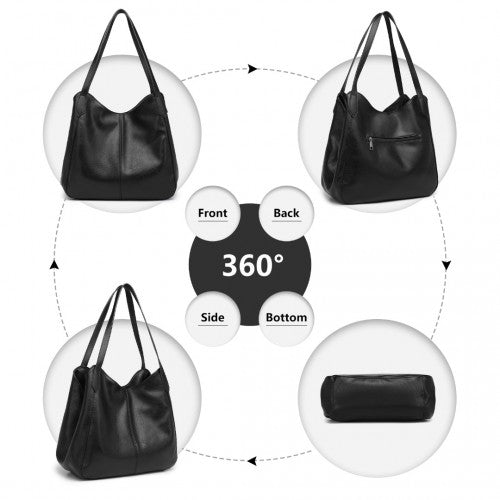 Easy Luggage LH2230 - Miss Lulu Soft Leather Multiple Pocket Tote Shoulder Bag - Black