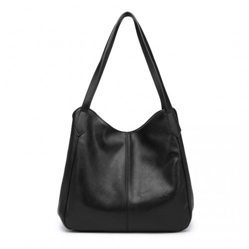 Easy Luggage LH2230 - Miss Lulu Soft Leather Multiple Pocket Tote Shoulder Bag - Black