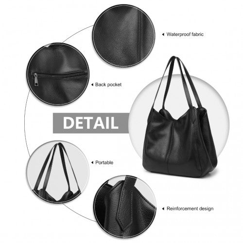 Easy Luggage LH2230 - Miss Lulu Soft Leather Multiple Pocket Tote Shoulder Bag - Black