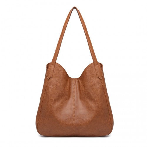Easy Luggage LH2230 - Miss Lulu Soft Leather Multiple Pocket Tote Shoulder Bag - Brown