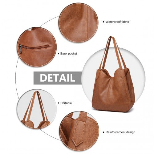 Easy Luggage LH2230 - Miss Lulu Soft Leather Multiple Pocket Tote Shoulder Bag - Brown