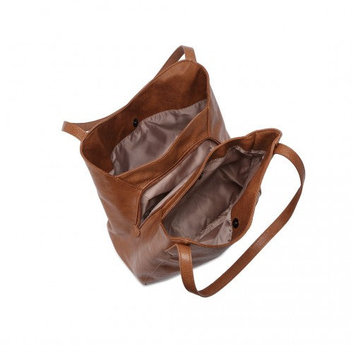 Easy Luggage LH2230 - Miss Lulu Soft Leather Multiple Pocket Tote Shoulder Bag - Brown