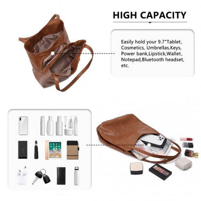 Easy Luggage LH2230 - Miss Lulu Soft Leather Multiple Pocket Tote Shoulder Bag - Brown