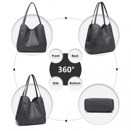 Easy Luggage LH2230 - Miss Lulu Soft Leather Multiple Pocket Tote Shoulder Bag - Grey